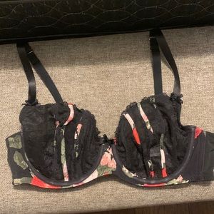 Black lace and floral unlined bra